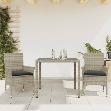 Set mobilier grădină perne 3 piese gri deschis poliratan sticlă - Img 1