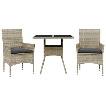 Set mobilier grădină perne 3 piese gri deschis poliratan sticlă - Img 2