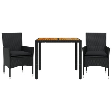 Set mobilier grădină perne 3 piese negru poliratan/lemn acacia - Img 2