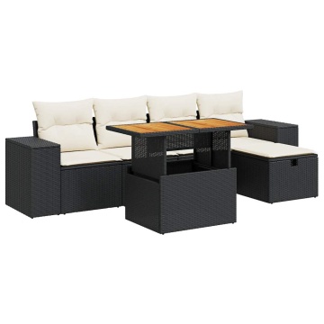 Set mobilier grădină perne 6 piese negru poliratan/lemn acacia - Img 2