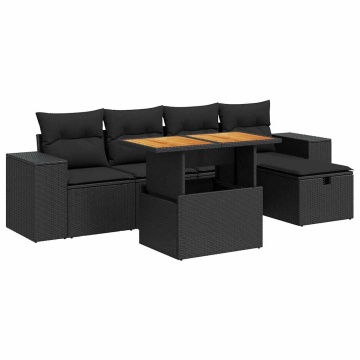 Set mobilier grădină perne 6 piese negru poliratan/lemn acacia - Img 2