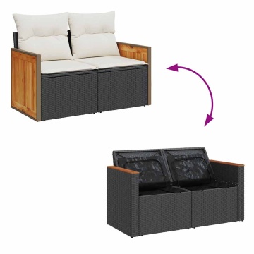 Set mobilier grădină perne 6 piese negru poliratan/lemn acacia - Img 7