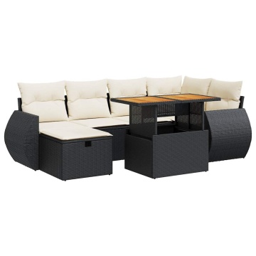 Set mobilier grădină perne 8 piese negru, poliratan/lemn acacia - Img 2