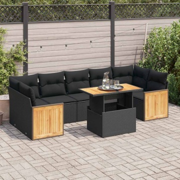 Set mobilier grădină perne 8 piese negru, poliratan/lemn acacia - Img 1