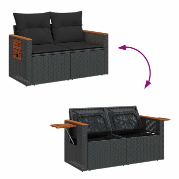 Set mobilier grădină perne 8 piese negru, poliratan/lemn acacia - Img 6