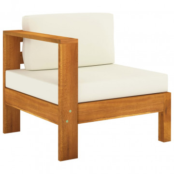 Set mobilier grădină perne alb crem, 5 piese, lemn masiv acacia - Img 3