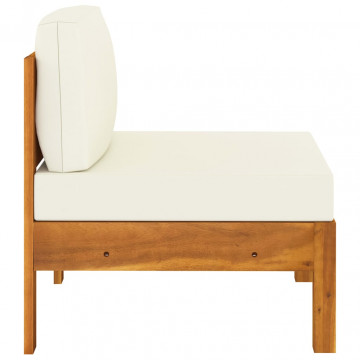 Set mobilier grădină perne alb/crem, 6 piese, lemn masiv acacia - Img 6