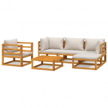 Set mobilier grădină, perne gri deschis, 6 piese, lemn masiv - Img 2