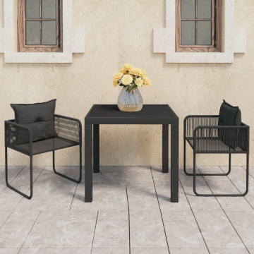 Set mobilier masă de grădină, 3 piese, negru, ratan PVC - Img 1