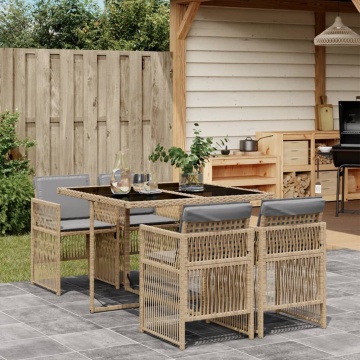 Set mobilier pentru grădină, 5 piese, cu perne, bej, poliratan - Img 1