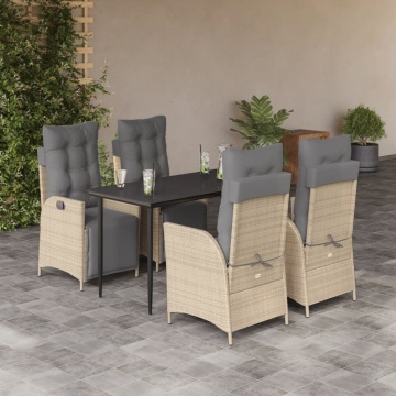 Set mobilier pentru grădină, 5 piese, cu perne, bej, poliratan - Img 1