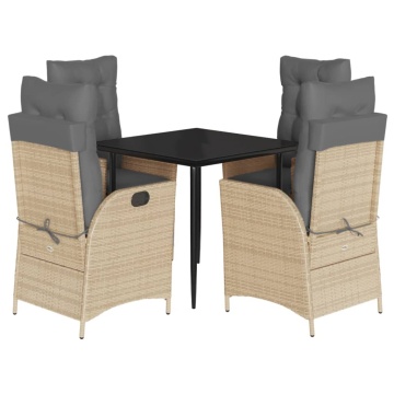 Set mobilier pentru grădină, 5 piese, cu perne, bej, poliratan - Img 2