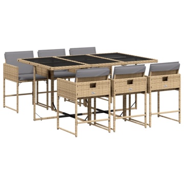 Set mobilier pentru grădină, 7 piese, cu perne, bej, poliratan - Img 2