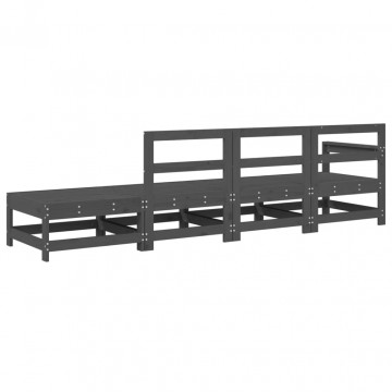 Set mobilier relaxare de grădină, 4 piese, gri, lemn masiv pin - Img 3