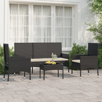 Set mobilier relaxare grădină 4 piese cu perne poliratan negru - Img 1
