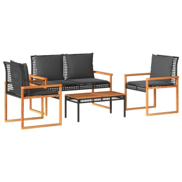 Set mobilier relaxare grădină 4 piese cu perne poliratan negru - Img 2