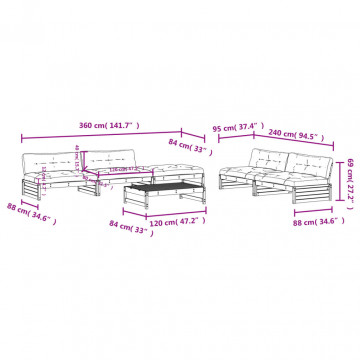 Set mobilier relaxare grădină&perne 6 piese alb lemn masiv pin - Img 7