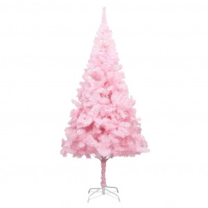 Set pom Crăciun artificial LED-uri&globuri, roz, 240 cm, PVC - Img 2