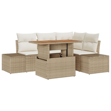 Set sofa grădină 5 piese Bej cu perne crem - Img 2
