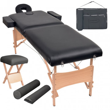 Set taburet și masă masaj pliabilă 2 zone, 10 cm grosime, negru - Img 1