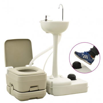 Set toaletă portabilă camping 10+10 L suport chiuvetă 20 L, gri - Img 2