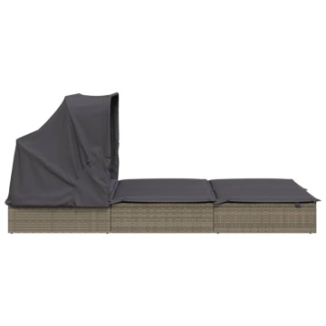 Șezlong 2 pers. acoperiș pliabil gri 213x118x97 cm poliratan - Img 7