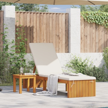 Șezlong cu pernă 200x55x30 cm din lemn masiv de acacia - Img 1