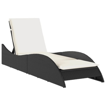 Șezlong cu pernă, negru, 60x205x73 cm, poliratan - Img 2