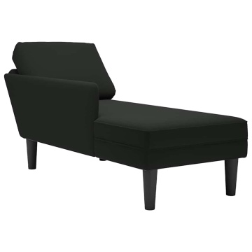 Șezlong cu pernă și cotieră dreaptă, negru, catifea - Img 1