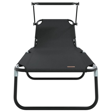 Șezlong pliabil cu copertină Negru 600D material Oxford - Img 4