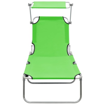 Șezlong pliabil cu copertină, verde, aluminiu - Img 3