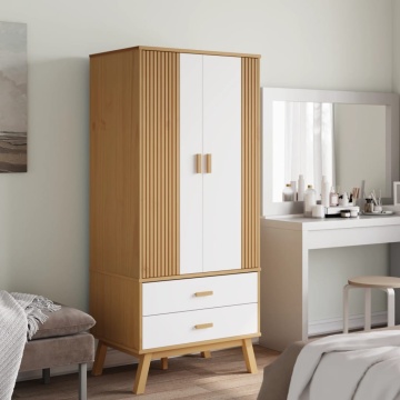 Șifonier OLDEN, alb/maro, 76,5x53x172 cm, lemn masiv pin - Img 3