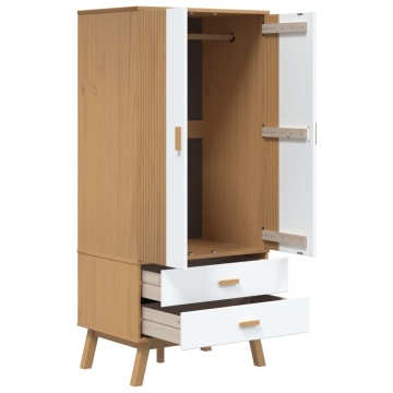 Șifonier OLDEN, alb/maro, 76,5x53x172 cm, lemn masiv pin - Img 5