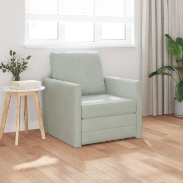 Sofa de podea Single Convertible Velvet 74x77x81 cm Gri deschis - Img 1