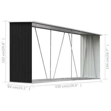 Șopron depozitare lemne antracit 330x84x152 cm oțel galvanizat - Img 5