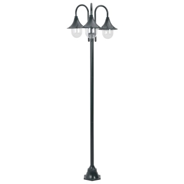 Stâlp iluminat grădină E27 220cm aluminiu 3 lămpi verde închis - Img 1