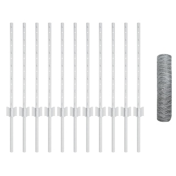 Stâlpi de gard 11 pcs U-Channel 60 cm Oțel zincat, Gard hexagonal 0,6x25 m Oțel zincat - Img 2