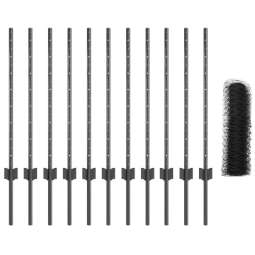 Stâlpi de gard 11 pcs U-Channel Gri 80 cm Oțel, Gard hexagonal Gri 0.8x25 m Oțel - Img 2