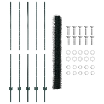 Stâlpi de gard 5 pcs U-Channel Verde 160 cm Oțel, Gard hexagonal Verde 1,6x10 m Oțel - Img 4