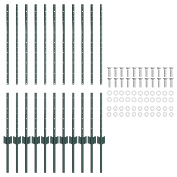 Stâlpi pentru Gard 11 pcs U-Channel Verde 100 cm Oțel - Img 4