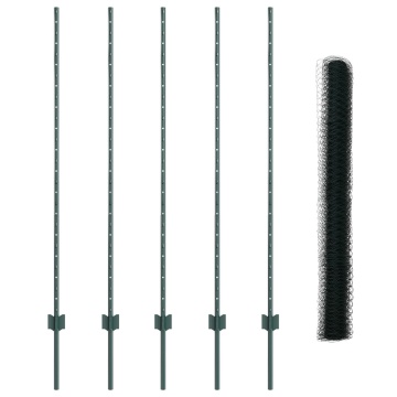 Stâlpi pentru Gard 5 buc U-Channel Verde 140 cm din Oțel, Gard Hexagonal Verde 1.4x10 m din Oțel - Img 2