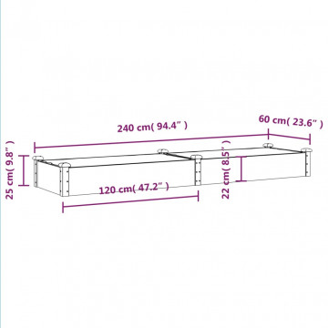 Strat grădină înălțat cu căptușeală gri 240x60x25 cm, lemn brad - Img 7