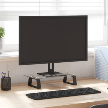 Suport de monitor, negru, 40x20x8 cm, sticlă securizată/ metal - Img 1