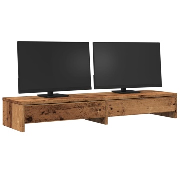 Suport monitor cu sertare lemn vechi 100x27x15cm lemn prelucrat - Img 3