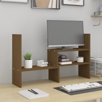 Suport monitor, maro miere, (39-72)x17x43 cm, lemn masiv pin - Img 1