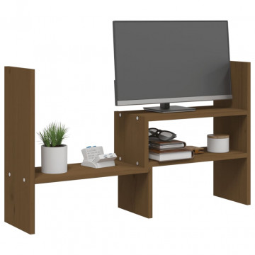 Suport monitor, maro miere, (39-72)x17x43 cm, lemn masiv pin - Img 4