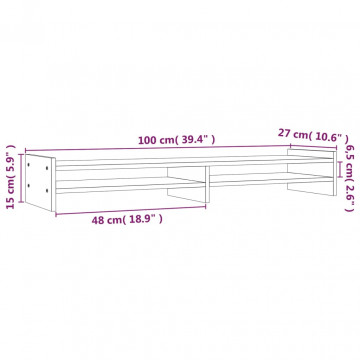 Suport pentru monitor, alb, 100x27x15 cm, lemn masiv pin - Img 7