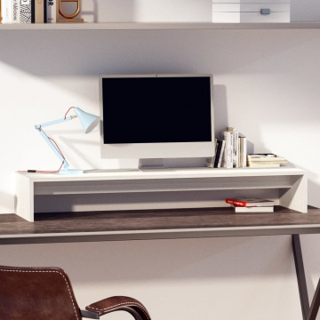 Suport pentru monitor, alb, 100x27x15 cm, lemn masiv pin - Img 1