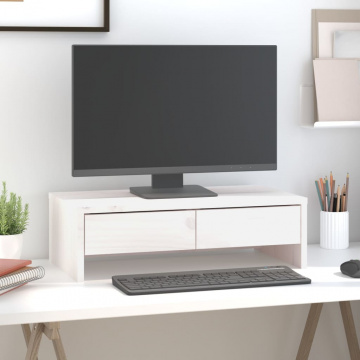 Suport pentru monitor, alb, 50x27x15 cm, lemn masiv pin - Img 1
