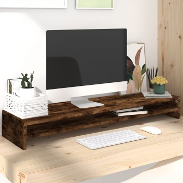 Suport pentru monitor stejar fumuriu 100x24x13cm lemn prelucrat - Img 1
